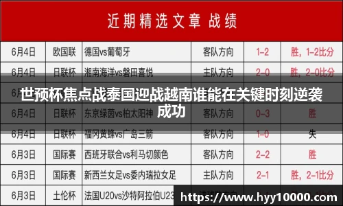 世预杯焦点战泰国迎战越南谁能在关键时刻逆袭成功